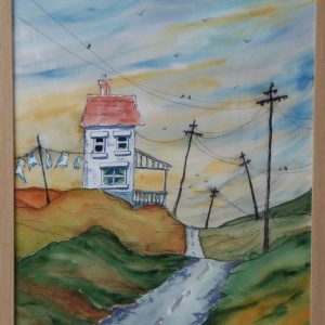 Kućica na brdu, akvarel
